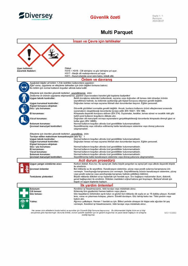 Diversey Multi Parquet Ahşap Temizleyici 5 L