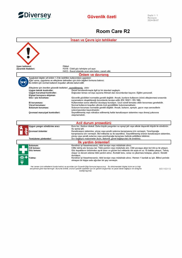 Diversey Room Care R2 Çok Amaçlı Hijyenik Yüzey Temizleyici 750 ML