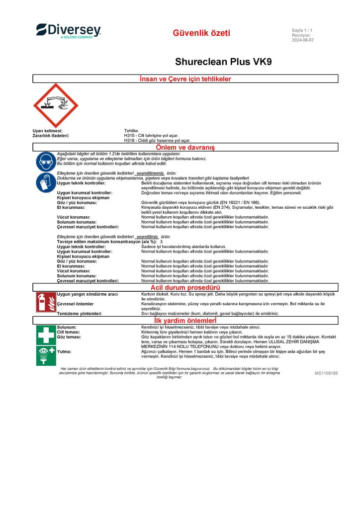 Diversey Shureclean Plus VK9 Manuel Kullanıma Uygun Köpük Temizleyici 20L